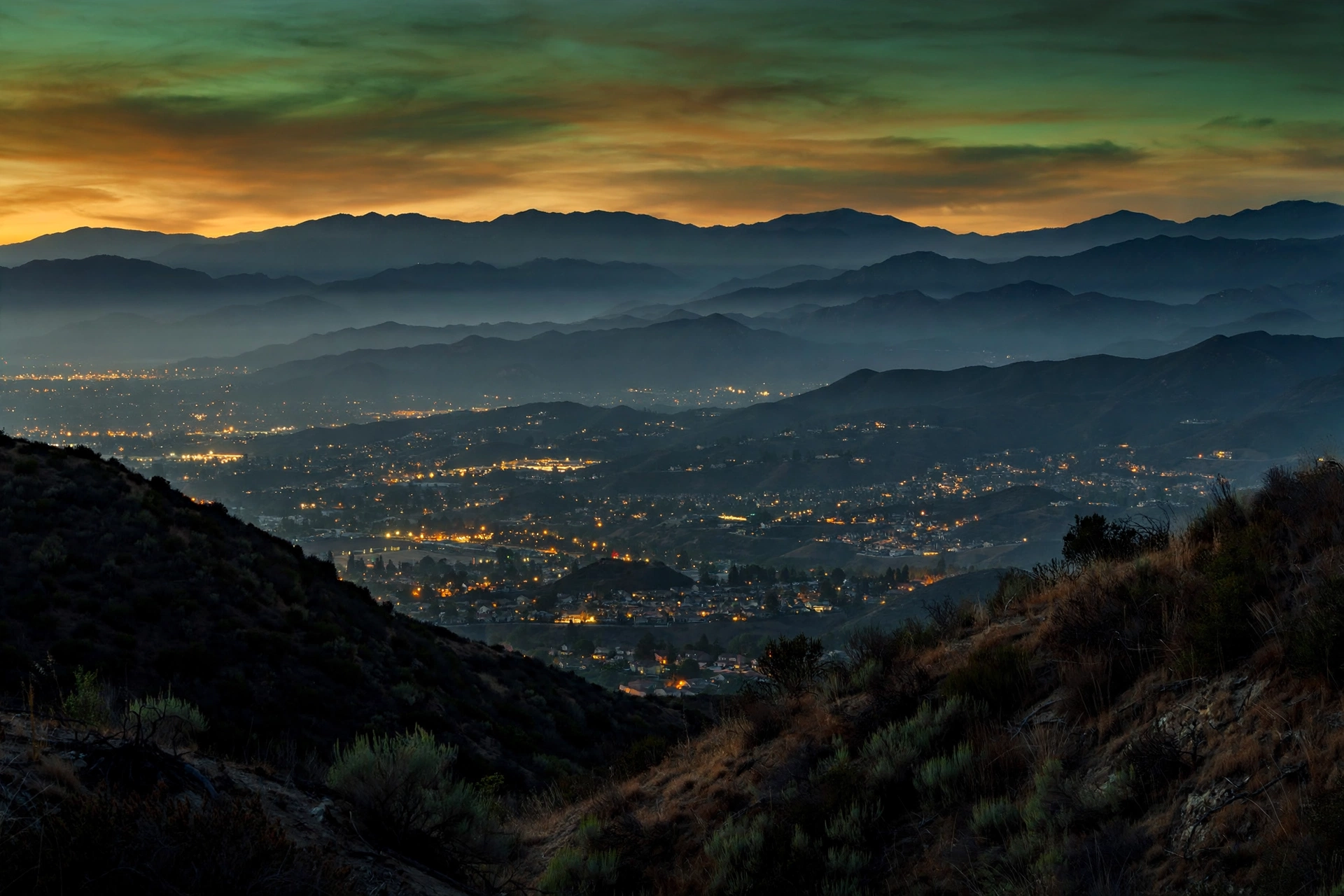 Riverside foothills at dusk